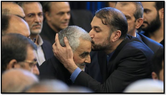 Amir-Abdollahian kissing Soleimani's head