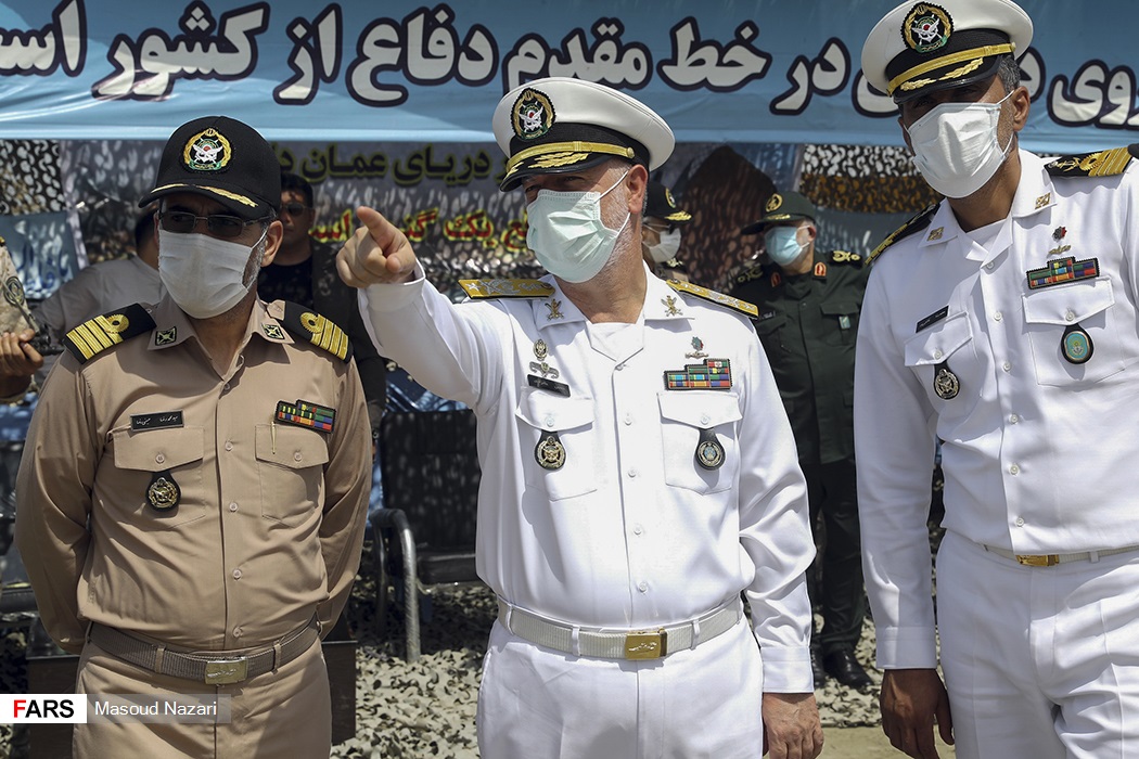 Iranian naval officers pointing