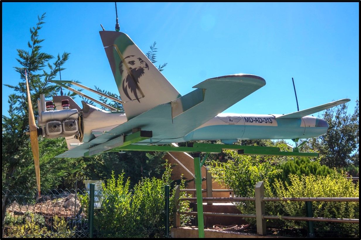 A Mirsad-1 drone on display in Hezbollah’s military museum in Lebanon