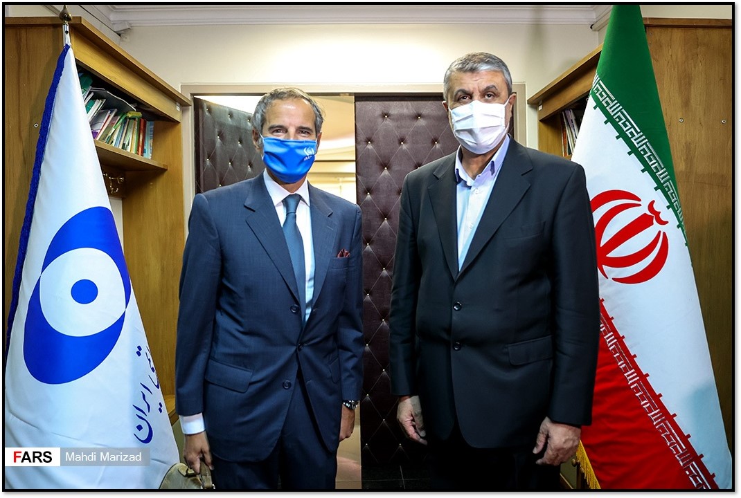 IAEA Director General Rafael Mariano Grossi and Head of the Atomic Energy Organization of Iran Mohammad Eslami