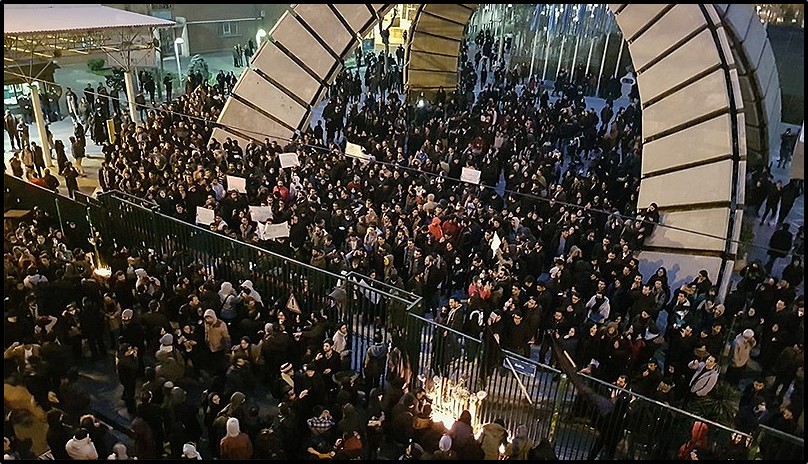 Protesters gather at Amir Kabir University in Tehran