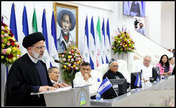 Raisi speaking at the National Assembly in Nicaragua