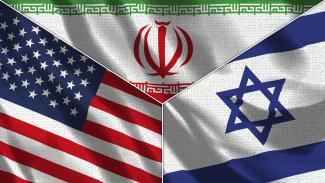 US, Israel and Iran flags